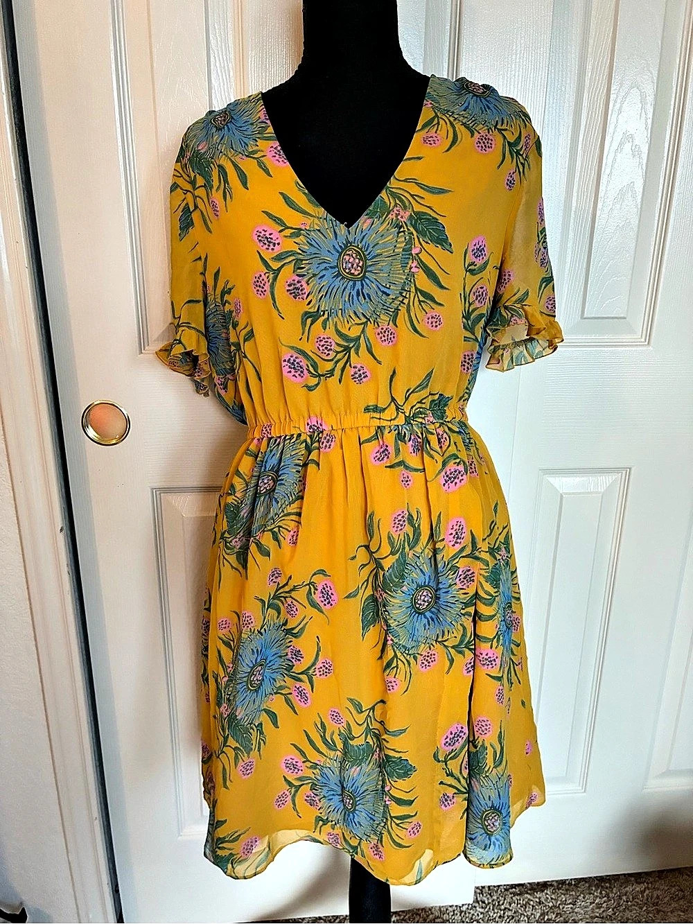 Madewell Floral Mini Dress in Yellow & Blue Size 6
